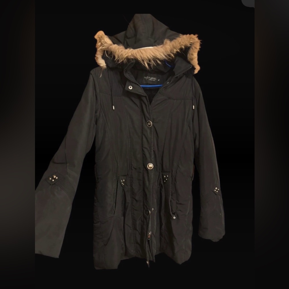 Black Women's Jacket with Fur Hood